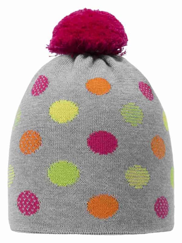 Flickahatt med pompom, grå, prickar, Döll