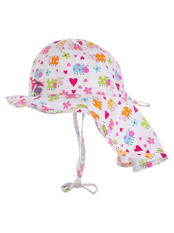 Pigehue med halsbeskyttelse, hvid med blomster, Döll