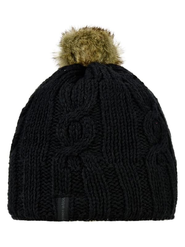Stickad mössa med pompom svart Döll