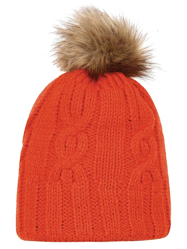 Stickad mössa med pompom, orange, Döll