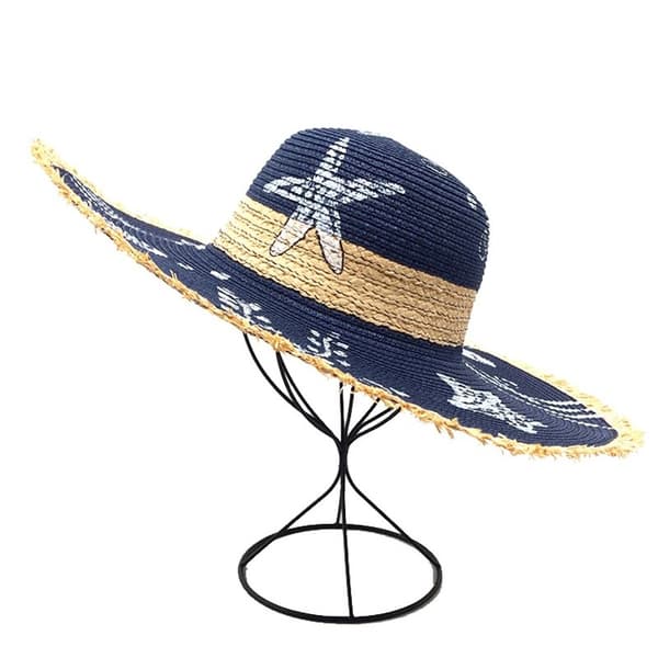 Navy blue floppy hat with hand painted decorations