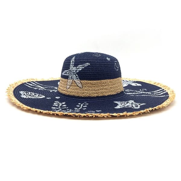 Navy blue floppy hat with hand painted decorations
