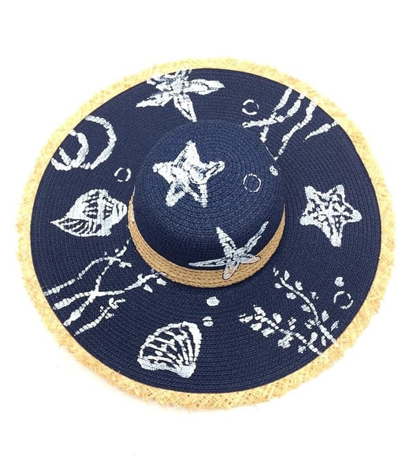 Navy blue floppy hat with hand painted decorations
