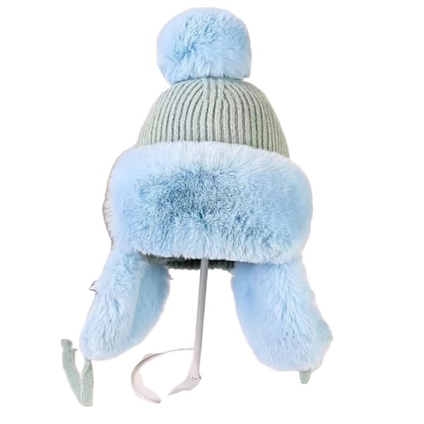 Stickad öronlapphatt, vindskyddande design, pom-pom-funktion,Blå, En storlek passar alla
