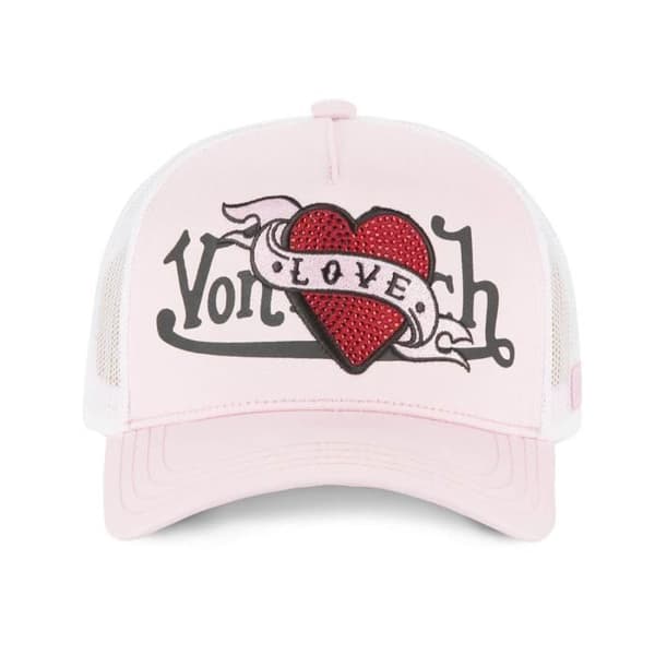 Truckerkeps - VON DUTCH - LOVE - Hjärtformade strass - Vit mesh
