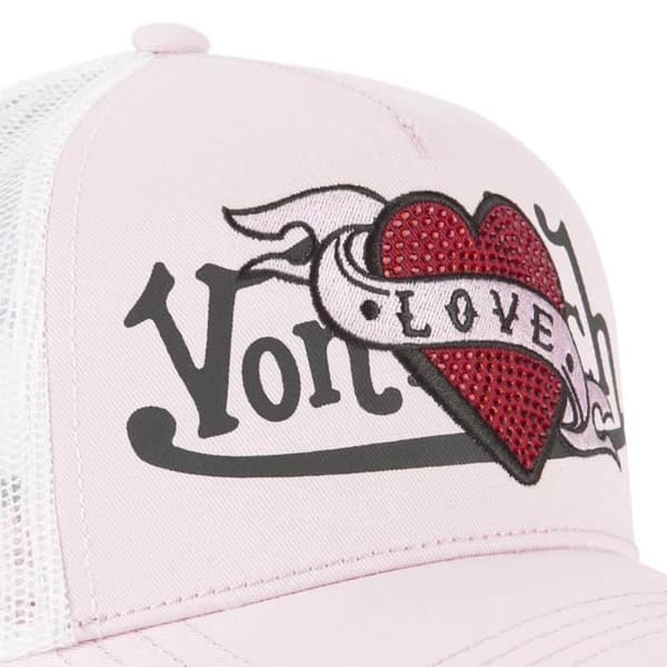 Truckerkeps - VON DUTCH - LOVE - Hjärtformade strass - Vit mesh