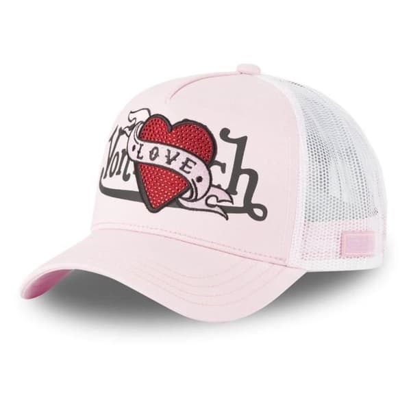 Truckerkeps - VON DUTCH - LOVE - Hjärtformade strass - Vit mesh