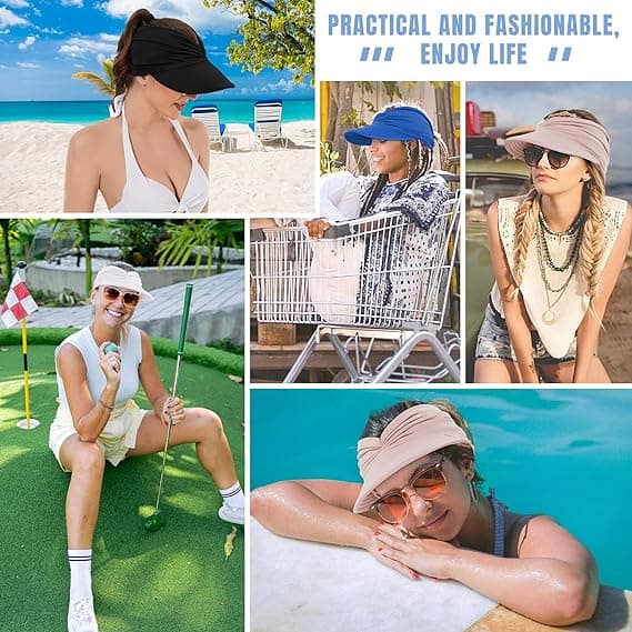Lollanda Vikbar dam solskyddshatt med brett brätte och UV-skydd – hästsvansdesign, perfekt för strand, golf & utomhussport