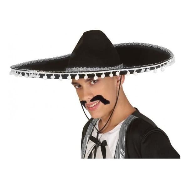 Sombrero Mexikansk med Vita Pompons
