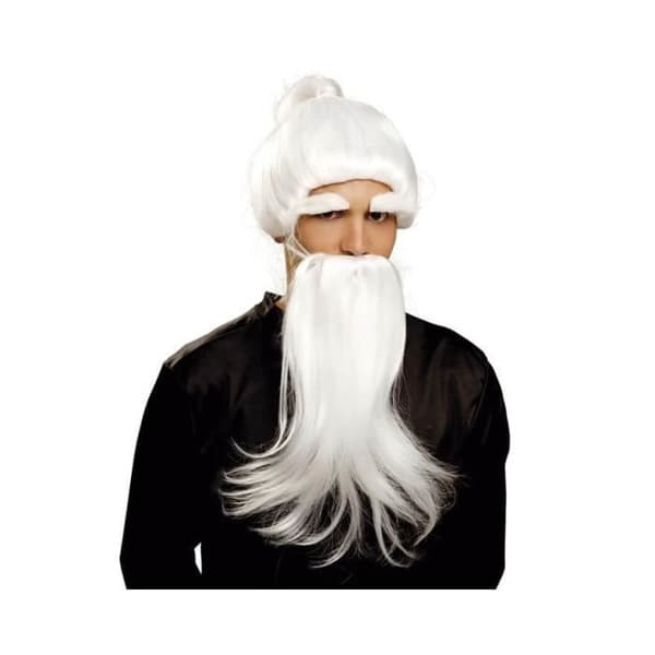 Vit peruk och skägg - Fu Man Chu - Orientalisk kostymtillbehör för män