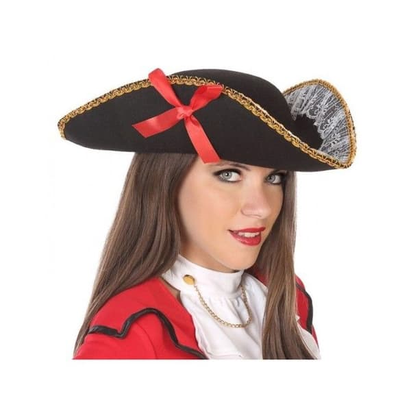 Svart Pirat Tricorne med Spets