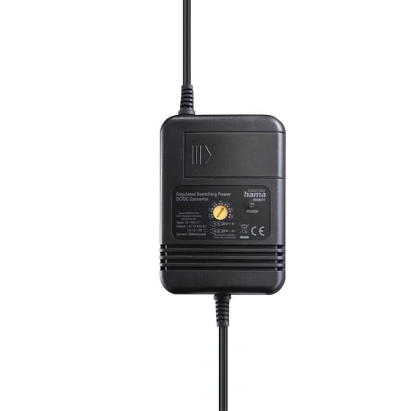 Hama strømforsyning til køretøjer, justerbar, 2000mA, 24W, maks. 12V, stabiliseret, 8 adaptere (00223402) Sort