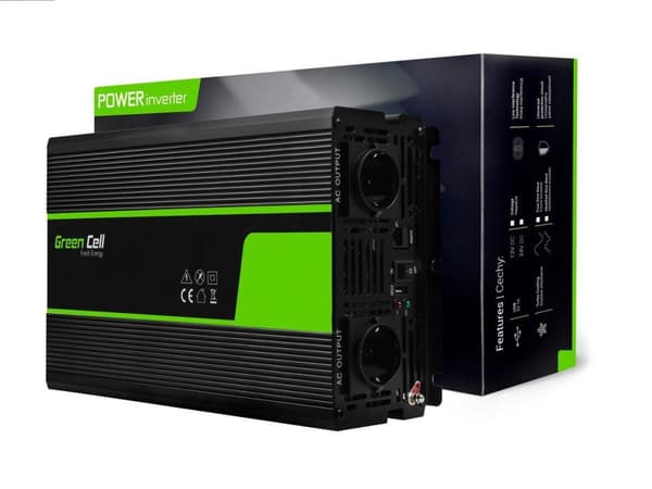 GREEN CELL 24V| Jännite/jännitemuunnin 24 V - 220 V/230 V, 2000 W (jatkuva) puhdas siniaalto