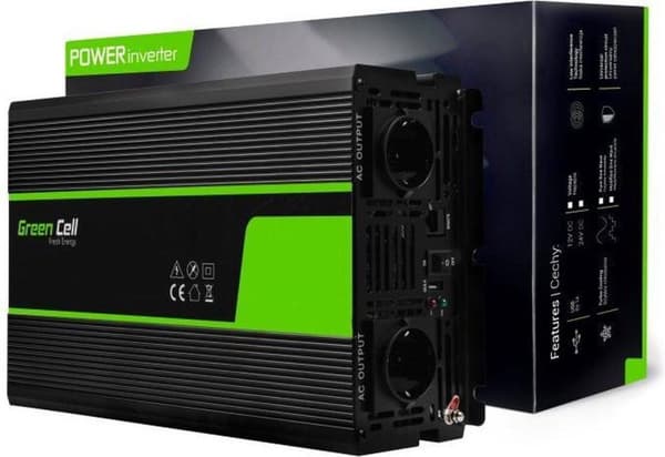 GREEN CELL 12V| Jänniteauton invertteri 12V - 220V/230V, 3000W (jatkuva) Modifioitu siniaalto