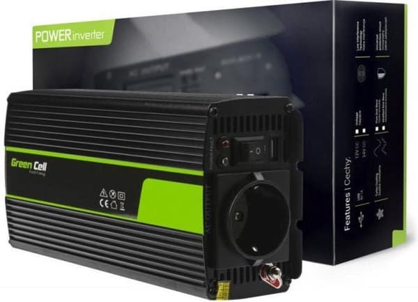 GRÖN CELL 24V| Spännings-/spänningsomvandlare 24V till 220V/230V, 300W (kontinuerlig) full sinusvåg Svart