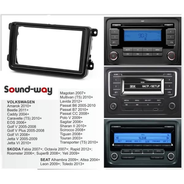 2 DIN Bilradio Fascia - Volkswagen - ISO Adapter - Fakra Support - Universal - Svart