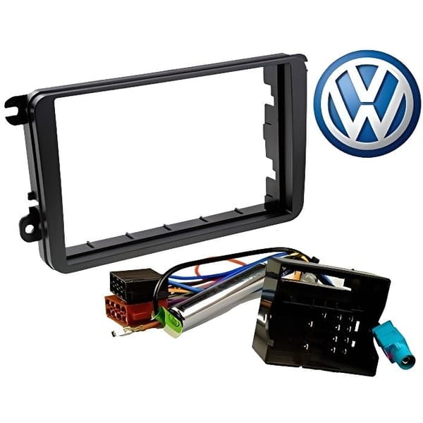 2 DIN Bilradio Fascia - Volkswagen - ISO Adapter - Fakra Support - Universal - Svart