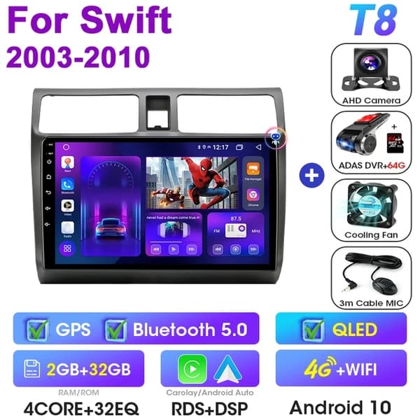 Suzuki Swift Android bil stereo, multimedie videoafspiller, GPS hovedenhed, T10-ADAS DVR
