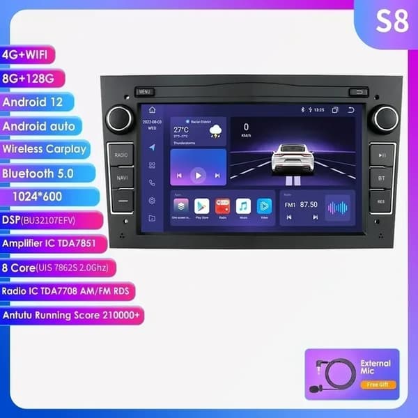 Carplay Android 12 -autoradio, GPS-navigointi, Bluetooth-yhteys, HC2-CP Silver