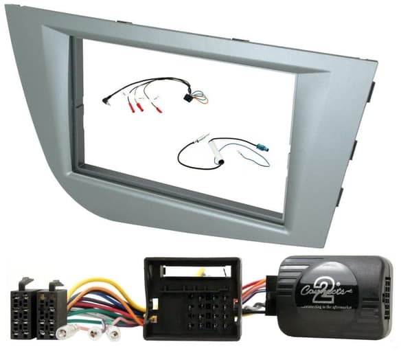GALENA SILVER DOUBLE DIN FACIA STALK STEERING CONTROLS FIT KIT FOR SEAT LEON MK2
