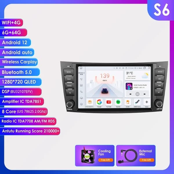 Autosoitin, Android 12, Carplay-integrointi, HC2CP-1G 32G-4cores