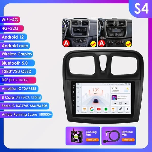 Auton radio, Android 12, CarPlay, S1-3G 32G-8cores-A