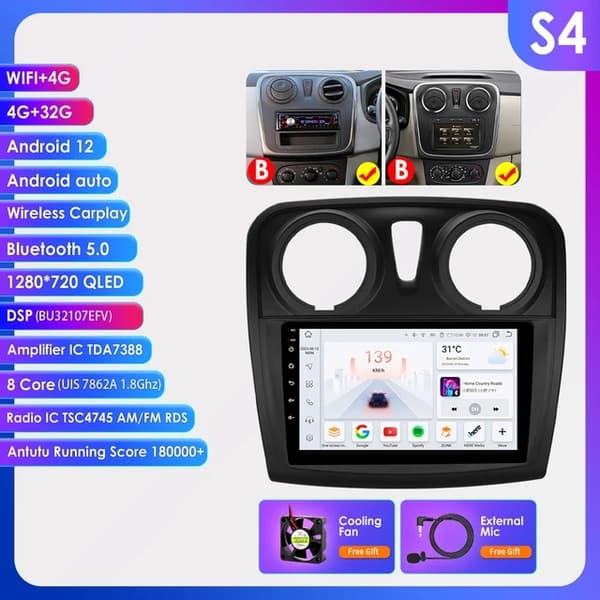 Bilradio, Android 12, CarPlay, S1-3G 32G-8cores-A