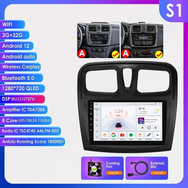 Bilradio, Android 12, CarPlay, S1-3G 32G-8cores-A