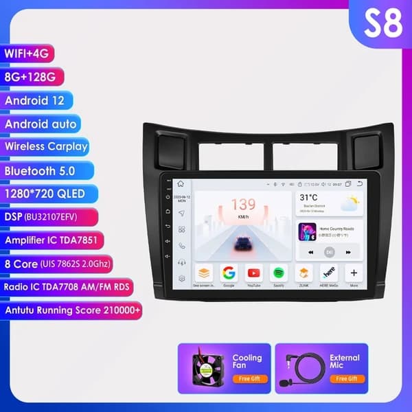 Bil Multimedia Afspiller, Carplay, Android Radio, S1-3G 32G-8 kerner