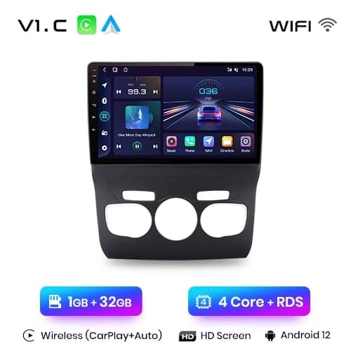 Bilradio för Citroen C4 2 B7, Trådlös CarPlay & Android Auto, 2 Din-storlek, V1 Pro (2GB-32GB)