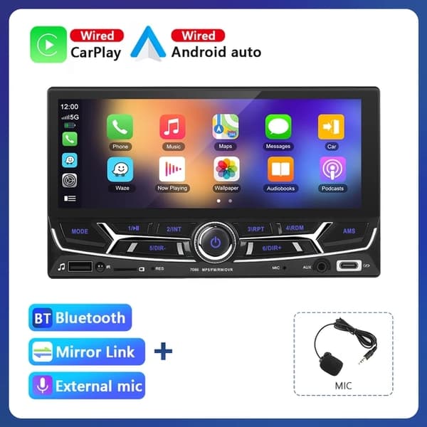 Carplay MP5-soitin, Bluetooth/FM-radiovastaanotin, Mirror Link -taajuuskorjainradio, Langaton Carplay-kamera