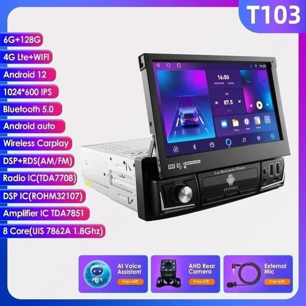 CarPlay-autoradio, Android 12, GPS-navigointi, T103-6G 128G-8cores