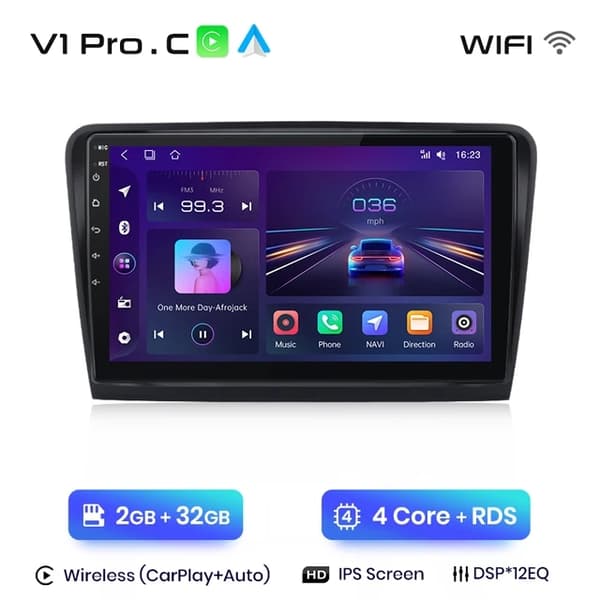 Bil Multimedia Spelare, Trådlös CarPlay, Android Auto, V1 (1GB-32GB)