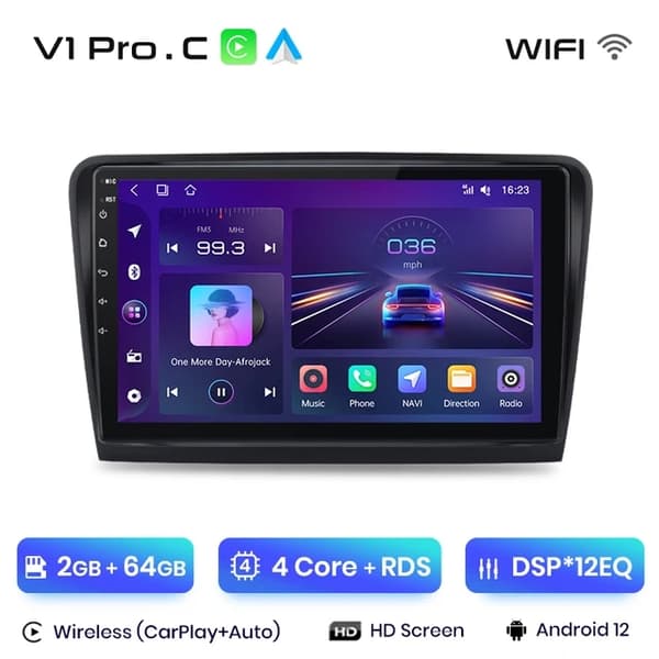 Bil Multimedia Spelare, Trådlös CarPlay, Android Auto, V1 (1GB-32GB)
