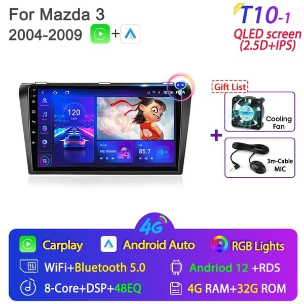 Carplay til Mazda 3, Android 12 kompatibilitet, BOSE multimedieafspiller, T3L-MIC-Fan-Kamera