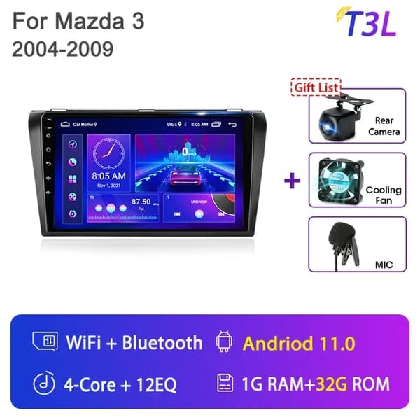 Carplay til Mazda 3, Android 12 kompatibilitet, BOSE multimedieafspiller, T3L-MIC-Fan-Kamera