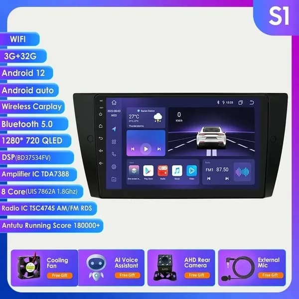 Carplay AI, 4G-LTE-yhteys, 9 tuuman kosketusnäyttö, S8
