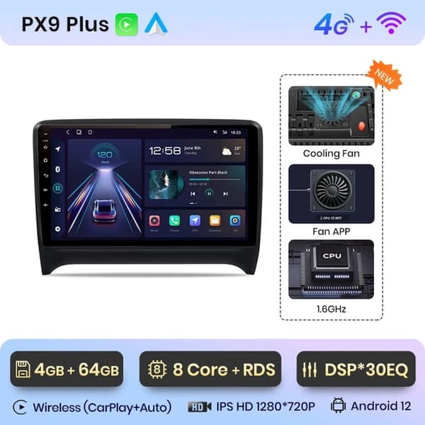 Autostereo, monimedia navigointi, Carplay integraatio, 4G-WIFI 6GB-128GB