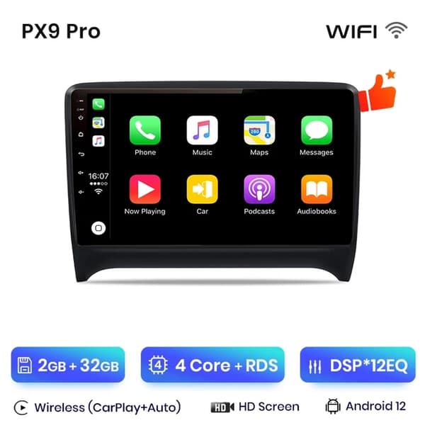 Autostereo, monimedia navigointi, Carplay integraatio, 4G-WIFI 6GB-128GB