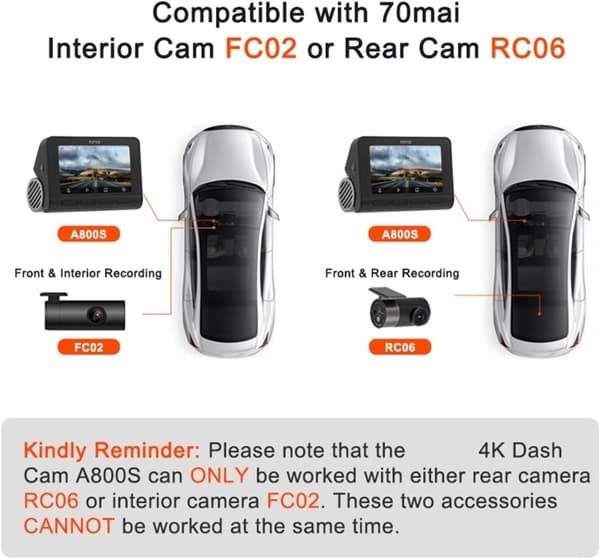 70mai Dash CAM A800S har en indbygget 140FOV i bil DVR A800S med 24-timers parkeringsovervågning med SD-kort 124 GB
