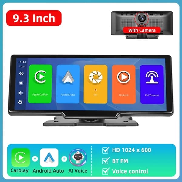 Carplay & Android Auto -multimediasoitin, langaton videon tallennus, AI-ääniohjaus, 93 Monitori