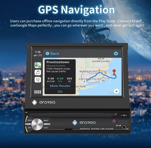 podofo 1din bilradio android carplay multimedie videoafspiller 7" udtrækkelig skærm universal gps navigation automatisk lyd stereo