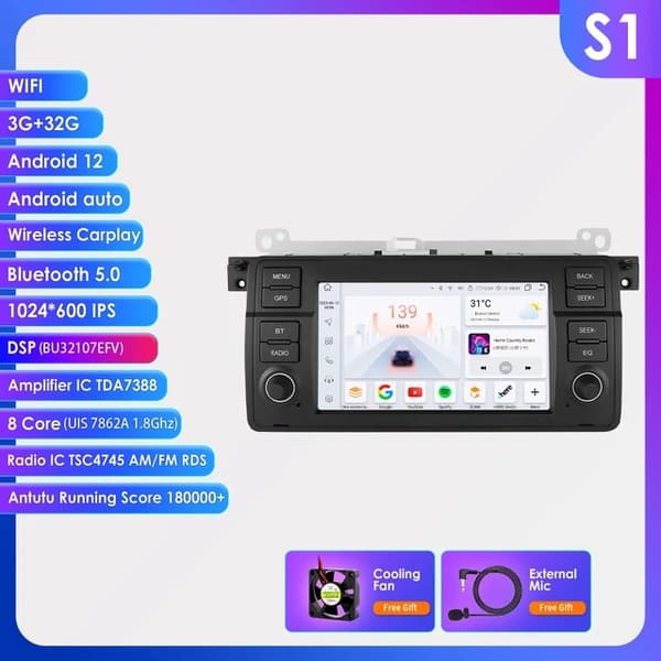 Auton monimedia radio, Android 12, GPS-navigointi, HC1L-1G 16G-4cores