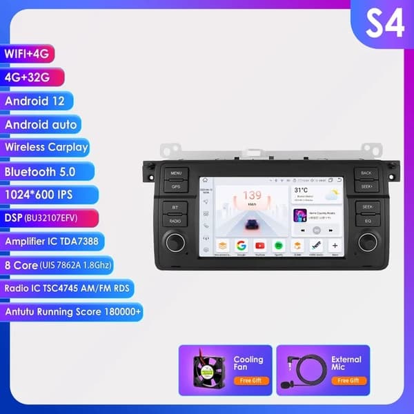 Auton monimedia radio, Android 12, GPS-navigointi, HC1L-1G 16G-4cores
