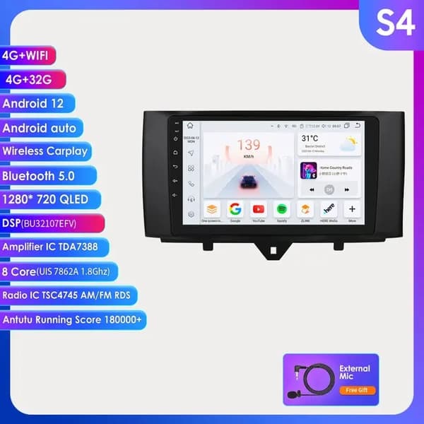 Autosoitin, Android 12 -yhteensopivuus, Multimedia 4G Carplay, S4