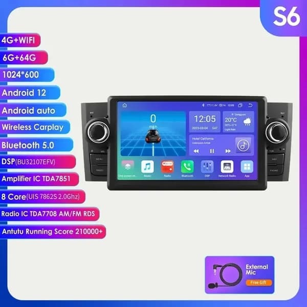 Carplay GPS-navigointi, langaton yhteys, monimediasoitin, S6