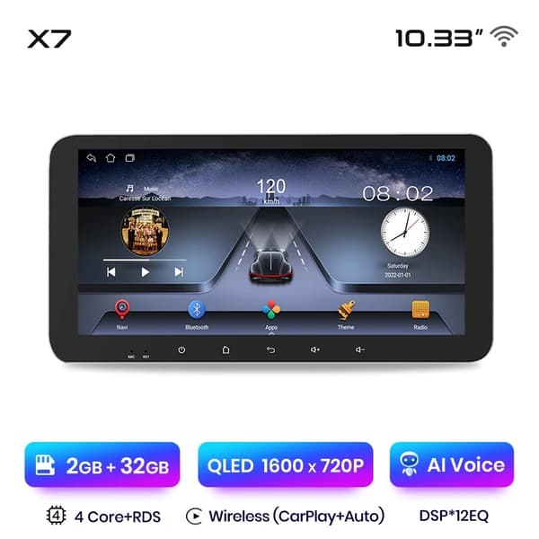Autosoitin, langaton CarPlay, Android Auto, X7 PRO (6GB-128GB) - 11,5 tuumaa