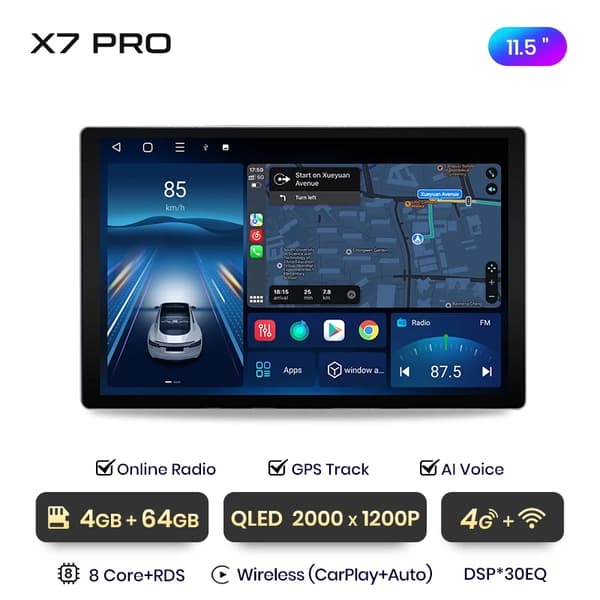 Autosoitin, langaton CarPlay, Android Auto, X7 PRO (6GB-128GB) - 11,5 tuumaa