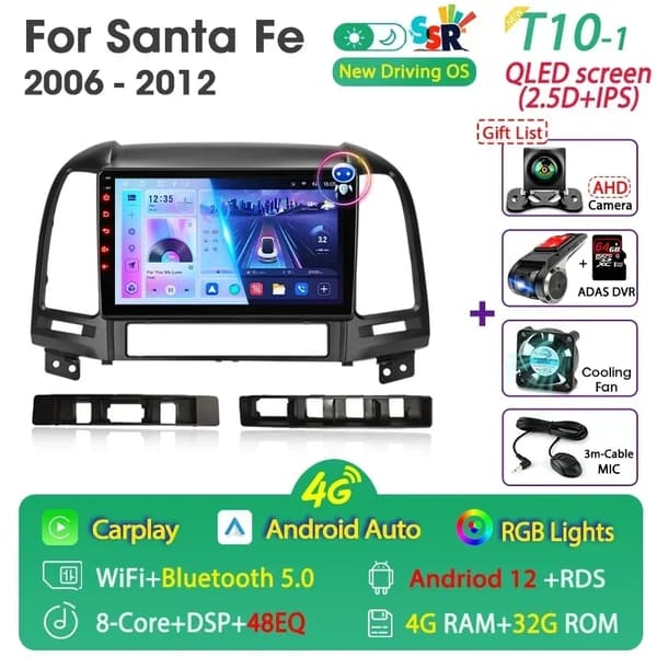 Hyundai Santa Fe 2 Android Bilradio, GPS Navigation, Multimedie Videoafspiller, T3L Max-MIC-3-FS