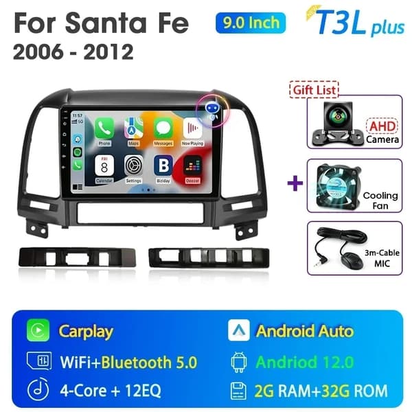 Hyundai Santa Fe 2 Android Bilradio, GPS Navigation, Multimedie Videoafspiller, T3L Max-MIC-3-FS
